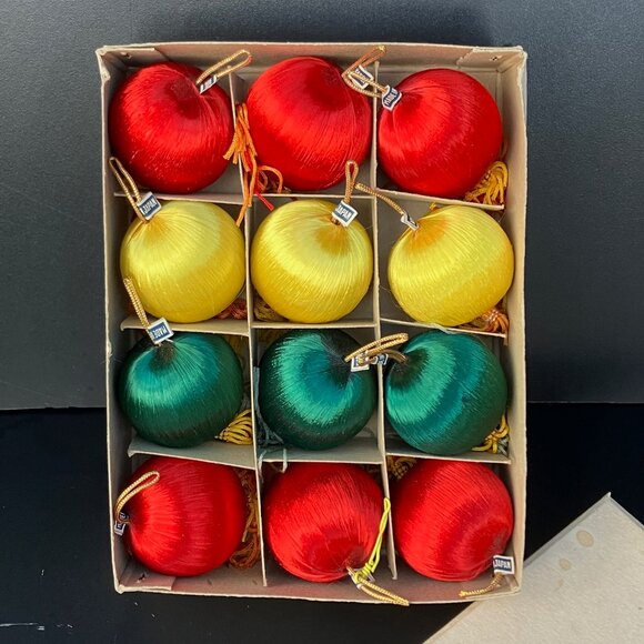 Vintage Japan Satin 1 3/4" Ornaments with Tassel -1 dozen boxed - Picture 7 of 13